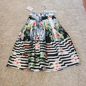 Hesperus Floral Pleated Midi Skirt Striped Size Small S